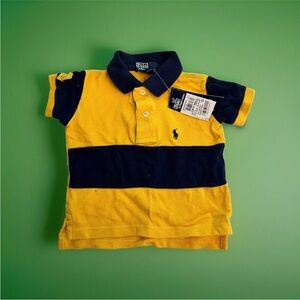 NWT POLO RALPH LAUREN BOY POLO SHIRT- SIZE 9M STRIPED YELLOW / NAVY
